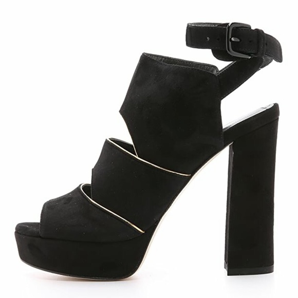 Stuart Weitzman black suede Slits platform heel sandals - size 8 - Picture 1 of 8
